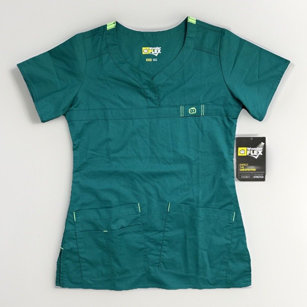 WonderWink Wonder Flex Women's Scrub Top Hunter Green - XXS - New With Tags